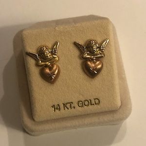 14k gold and pink gold angel earrings